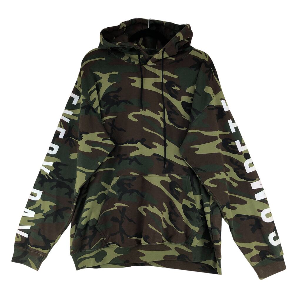 Code Five Mens Sz L Camo Pullover Fleece Hoodie Compete Everyday Spellout Sleeve